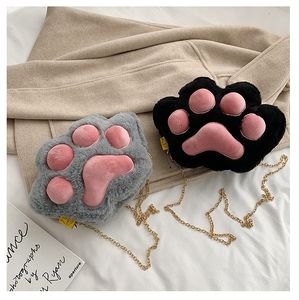 Criativo dos desenhos animados 3D gato pata pata sacos de pelúcia para mulheres moda cadeia de ombro bolsa feminino mensageiro saco novo encantador pequeno caixinha de embreagem de zip