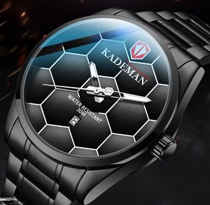 KADEMAN Brand High Definition Luminous Mens Watch Quartz Calendar Watches Leisure Simple Mineral Glass Masculine Wristwatches254L