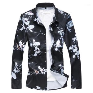 Camisa havaiana respirável de alta qualidade Camisa Masculina Casual Magro Magro Impresso Manga Longa Plus Size M-7XL1