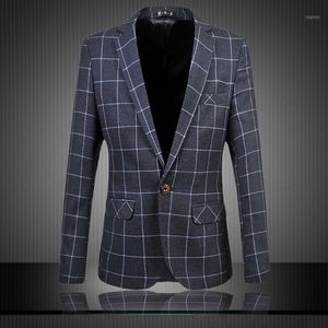 Męskie Garnitury Blazers M-6XL 2021 Brand Classic Plaid Business Suit Kurtka Mężczyźni Blazer Slim Fit Eleganckie Luksusowe England Style Mens Wedding Dres