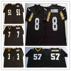 Man NCAA Vintage College Fotboll Jerseys 8 Archie Manning 57 Rickey Jackson 7 Morten Andersen 3 Bobby Hebert 51 Sam Mills Black Stitched Shitrs