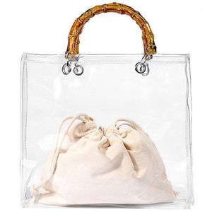 Bambus Griff Klar Gelee Tasche Tote Transparente Pvc Strand Handtaschen Mode Koreanische Casual Handtasche Handtaschen Für Frauen Weibliche
