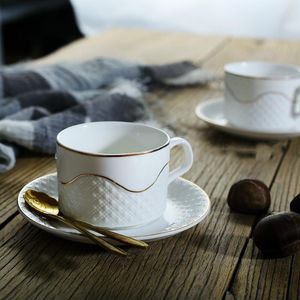 Mugs Cultural Artistic Integration100-200ml Ceramic Coffee Cup Set Simple Gold Design Mug And Dish Gift Shop Drinkware