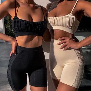 Outdoor Clothing European and American Women Sexy Low-Cut Halter Belt Top Tight Height Waist Shorts Set Of Two