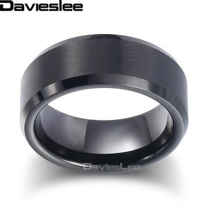 Band Rings Davieslee Matte Finish Wedding Ring For Men Tungsten Carbide Black Engagement Male Jewelry Wholesale 8mm DTR04