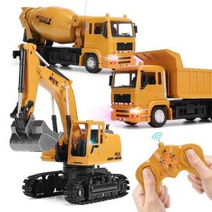 Rc Vehicle Excavator Dumptruck Crane Blender With Light Simulated Alloy Plastic Remote Control Engineering Model Toy For Boys 211029