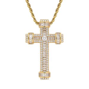 Hip Hop Iced Out Collana con croce di diamanti placcata oro argento con catena da tennis in corda Mens Bling Jewelry Gfit
