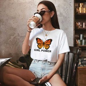 T-shirt da donna estiva in cotone 100% casual manica corta allentata moda farfalla stampata magliette femminili W694 210526