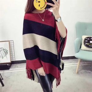 Kvinnor Batwing Sleeve Shawl Cloak Hem Loose Pullover Höst Winter Blouse Poncho Cape Toppar 210427