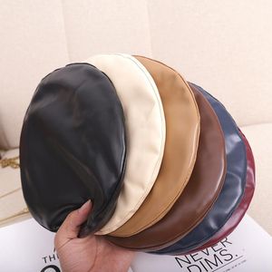 PU Leather Women Beret Hat Fashion Street French Artist Warm Beanie Cap Autumn Winter Retro Solid Color Berets WXY086