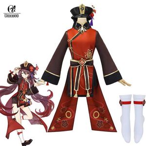 ROLECOS Game Genshin Impact Hutao Cosplay Costume Hu Tao Uniform Cosplay Chinese Style Halloween Costumes For Women With Hat Y0903