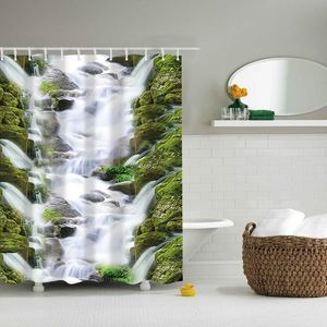 シャワーカーテンランドスケープ滝カーテンバスルームフラビック防水ポリエステルフック装飾