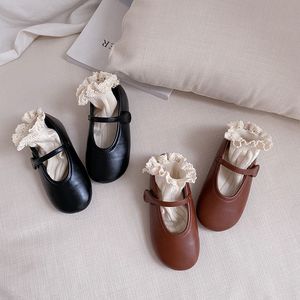 Korean style fashion girls Soft bottom Leather shoes arrival all-match hook&loop casual 210508