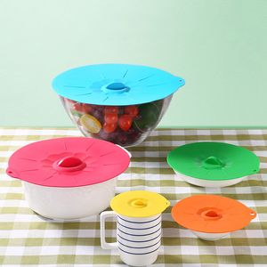 Silicone Bowl Lids Set of 5 Reusable Suction Seal Covers for Bowls, Pots, Cups. Safe. interlocking handles for easy use