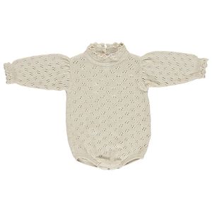 Höst Baby Hollow Lace Bomull Stickad Jumpsuit Bottoming Sweater Crawling Kläder 210702