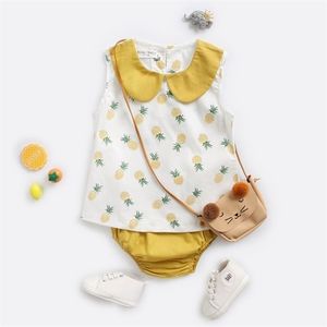 Född baby kostym ifant barn flicka pojke kläder 2st / set uppsättning sommar ärmlös tröja + rem overall outfits 210521