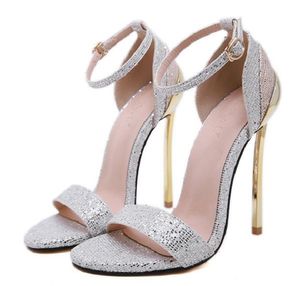 زائد حجم 35 إلى 40 41 42 Glitter Silver Heels Open Toe Stiletto Heels Cheels Prom Shoes Shoes