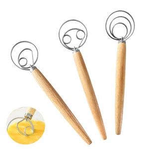 Dough Whisk Mixer Flour Egg Beater Baking Tools Stainless Steel Dutch Style Danish Cake Dessert Wooden Handle Blender Admixer 3 Styles