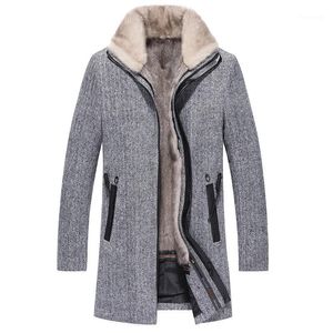 Männer Leder Faux Echt Pelzmantel Männer Woolen Mantel Nerz Parka Herren Kleidung 2021 Abrigo Hombre MA8201HF582 YY1126