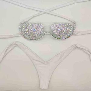 Womens Swimwear 2022 Vacation Sexy Women Bikini Set Diamond Bling Stones Bathing Suit Rhinestone Beachwear Biquini a6