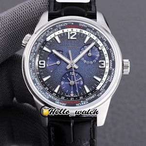 42 мм Polaris Geographic Wt Dual Time 904847J 904847 Q1428421 Часы Cal.939a / 1 Автоматические мужские часы Резервное копирование синий циферблат Кожаный ремешок HWJL Hello_Watch