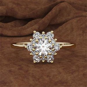 Delysia King Crystal Snowflake Gouden Ring Bruiloft Luxe Sieraden voor Vrouwen 211217