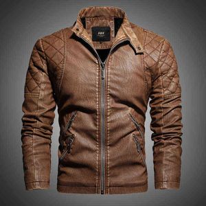 Mens Läderjacka Vinterrock Street Fashion Casual Wear Pletted Drsigned Zipper Jacket Motorcykel Jackor för Män Fur Lined 210603