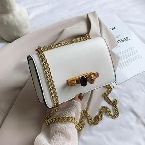 Cross Body Punk Skull Chain Clutch Women Bags 2021 Crystal Diamond Drilled Cranial Head Ring Fashion Handbag White Leather Shoulder Bag