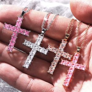 Choucong Ins Cross Pendant Luxury Jewelry 925 Sterling Silver Gold Fill Princess Cut White 5A Zircon Party Gemstones Women Wedding Clavicle Necklace Gift