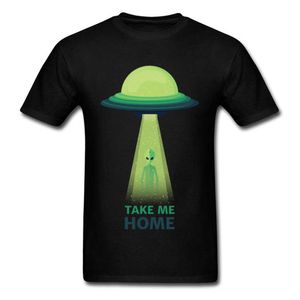 UFO Alien Tee Shirts Men Take Me Home Hipster Большой размер Мужская футболка Хлопок Интересная забавная футболка Взрослая одежда Рубашка 210629