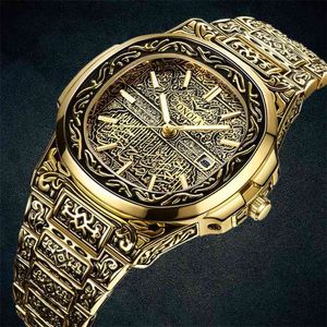 Mode Quartz Watch Men Märke Onola Luxury Retro Golden Rostfritt Stål Guld s Reloj Hombre 210609