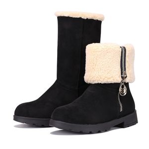 MUYGUAY Girls Winter Snow Boots Suede Fold Mid-Calf Fur Fodrad Varm Zipper För Småbarn / Liten Kid 211108