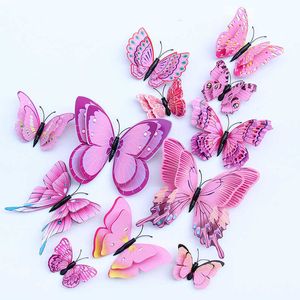 120 sztuk Dwuwarstwowa Warstwa 3D Butterfly Wedding Party Dekoracje Naklejki Klej Magnetyczny FRIGE Naklejka Home Decor Symulacja Motyle 210705