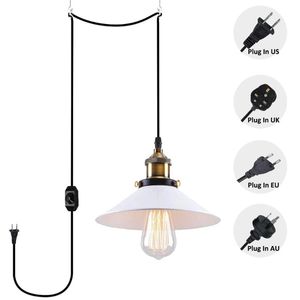 Pendant Lamps Plug in Industrial Retro Lamp White Black Shade Ft Ft Black Cord With On Off Dimmer Switch Bulb Not Included
