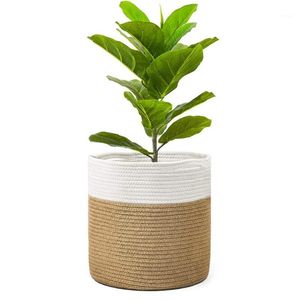 プランターポット素朴な編まれたロープの植木鉢の屋内植物の容器洗濯のおもちゃの収納バスケットドロップ