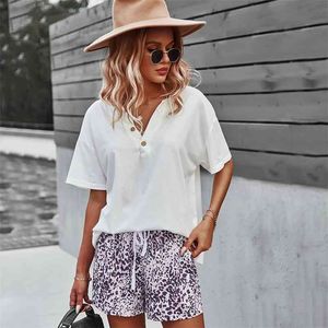 Summer Sweatsuits for women Two piece Fashion Casual Sports Shorts V neck Suits Homewear two sets 210508