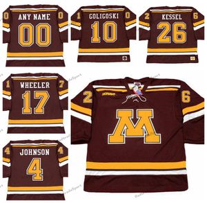 Maglie da uomo vintage Minnesota Gophers #26 PHIL KESSEL College Hockey THOMAS VANEK 10 ALEX GOLIGOSKI 9 KYLE OKPOSO 5 NICK LEDDY 17 Wheeler 4 Erik Johnson Mittelstadt