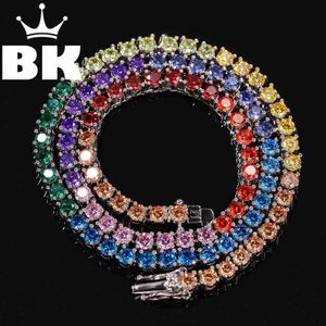 Bling king 1 ряд красочные 4mm CZ Tennis прекрасный ожерелье медный хип-хоп круглая обрезки замороженный кубический цирконий мужские ювелирные изделия X0509