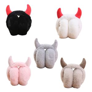 Fashion Plush Feel Female Winter Earmuff With Horns Warm Ear Muffs Headphones Shape Adjustable Foldable Christmas