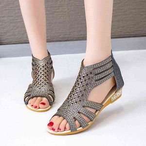 Klassische Damen Sandalen Gladiator Mode Womens Aushöhlen Schuhe Sommer Weibliche Reißverschluss Slip auf Wohnungen Wowan Peep Toe Schuhe 2022 E3RI #
