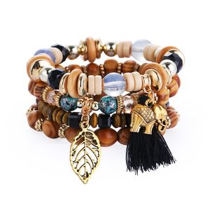 Bohemain Style Strands Multicamadas Grânulos Pulseira Europeia e Americana Tassel Charms étnica Scenic Lembrança Lembrança Pulseiras Pulseiras Para As Mulheres