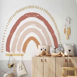 Big Rainbow Watercolour Home Decor Wall Sticker Self-Adhesive for Children's Room Living Room Nursery Decals Nordic Kid Stickers 211112