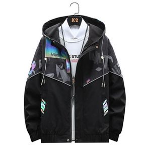 Man Printing Teenager Jackets Fashion Korean Versio Hip Hop Zipper Pullover Windbreaker Designer Male Autumn Slim Streetwear Hooded Outerwear