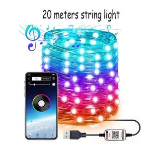 ストリングスUSB LED STRING LIGHT WASTROOF Autdoor Fairy Lights for Christmas Bluetoothアプリコントロールホームパーティーの装飾