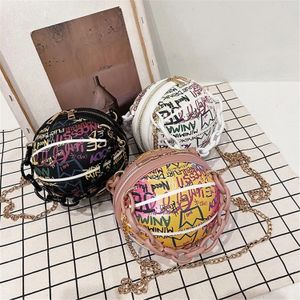 Graffiti bolsas forma de basquete handbag cabeça ombro sob mulheres saco crossbody bolsa colorida letras casuais pu couro