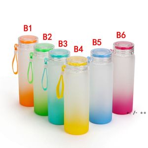 500ml 승화 유리 물 텀블러 17oz 그라디언트 프로스트 안경 물병 야외 스포츠 바다에 의해 음주 병을 운반하는 야외 스포츠 BBE13323