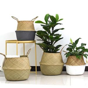 Naturlig Seagrass Storage Korgar Folding Flower Planter Pot Handgjord Halm Korg Rattan Tvätt Picnic Korg Hem Garden Decor