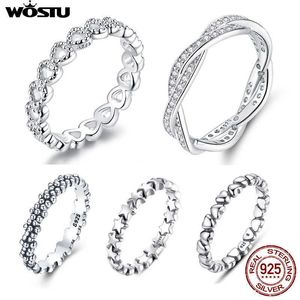 WOSTU 100% 925 Estilos de prata esterlina estilos empilháveis ​​anéis de festa de dedo de festa para mulheres originais moda jóias presente x0715