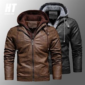 Jaquetas de couro dos homens inverno velo espessura motocicleta casual pu jaqueta casacos com capuz roupas de marca 211126