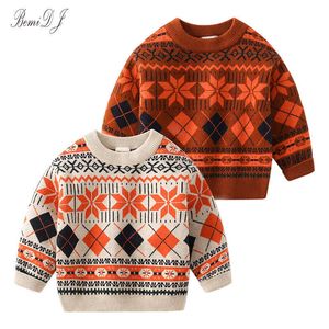 2021 Meninos Stripe Track Pullover Crianças De Malha Suéteres O-pescoço Próximo Crianças Queda de Inverno Quente Knitwear Natal Pullover Outwear Y1024